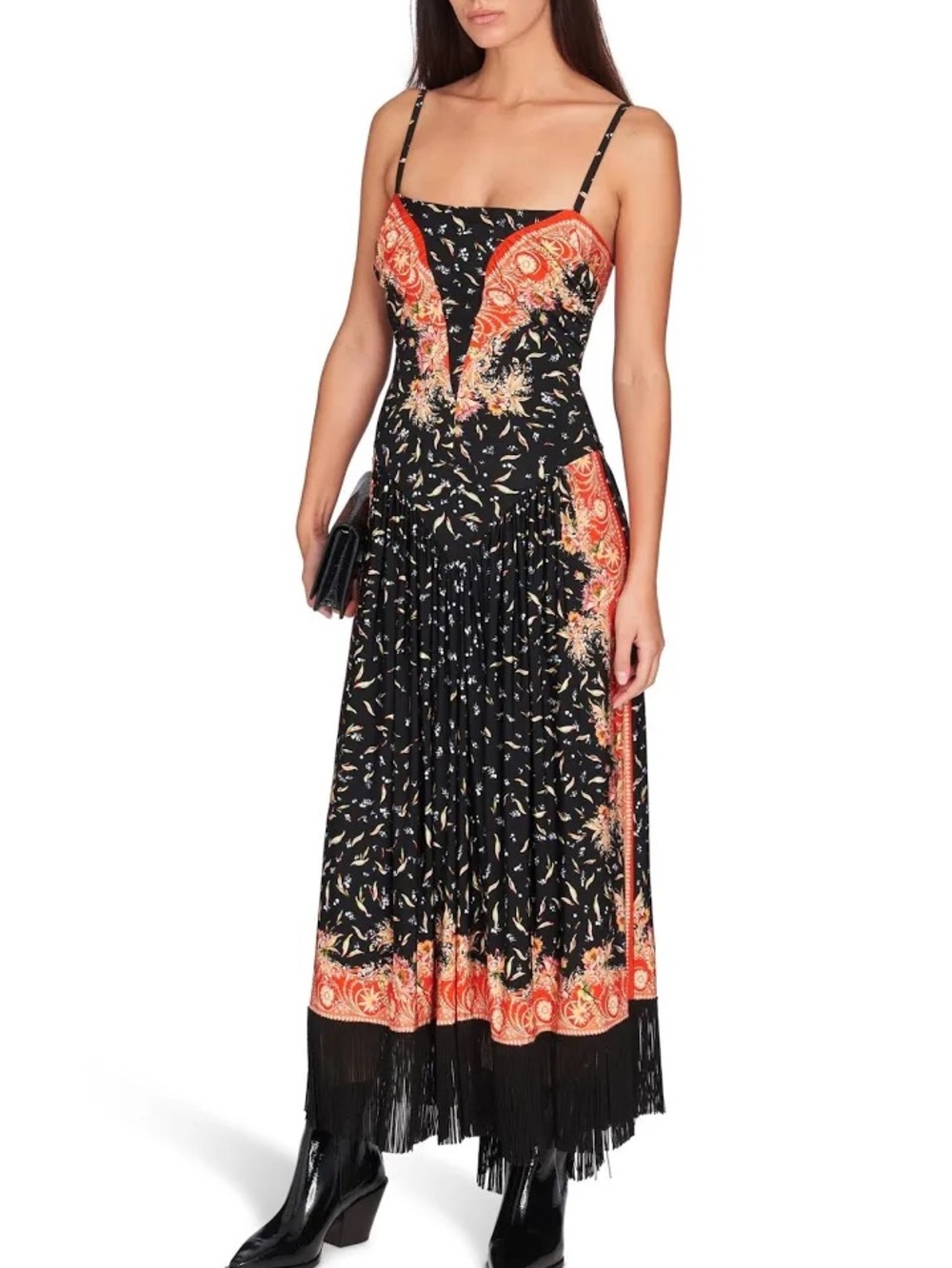 Paco Rabanne Women’s Frieze Fringe Dress Size 38 FR/6 US Black Red Boho Luxury - Picture 2 of 16